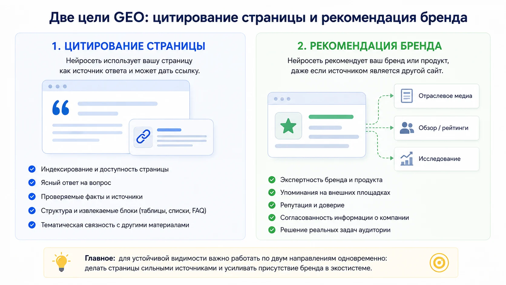 Цитирование страницы и рекомендация бренда в GEO-продвижении