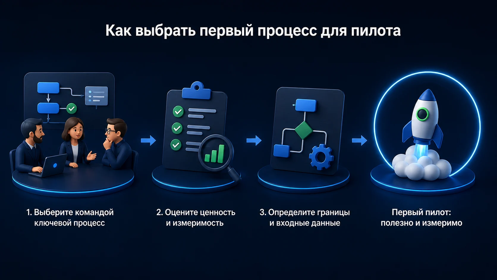 Выбор первого процесса для пилота ИИ по измеримости, данным и риску ошибки