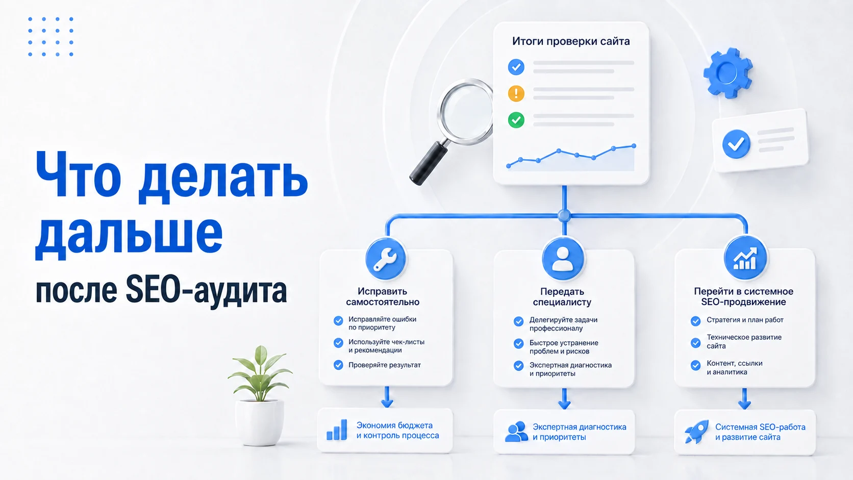 Изображение о дальнейших действиях после самостоятельного SEO-аудита сайта