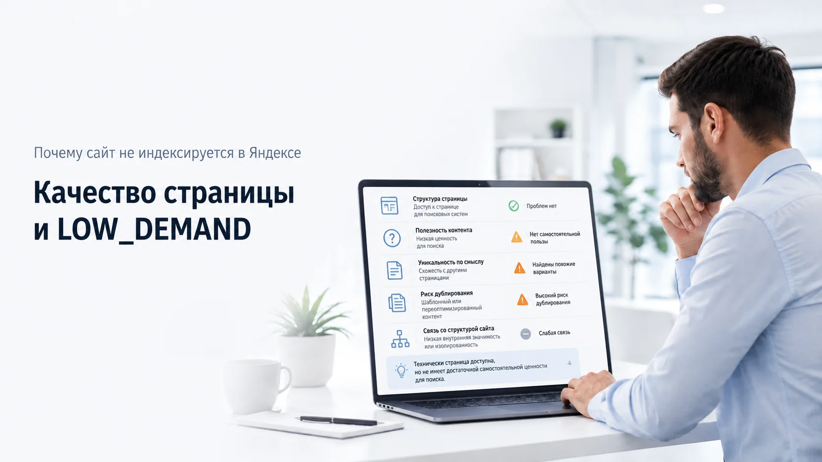 Качество страницы и статус LOW_DEMAND как причина неиндексации в Яндексе