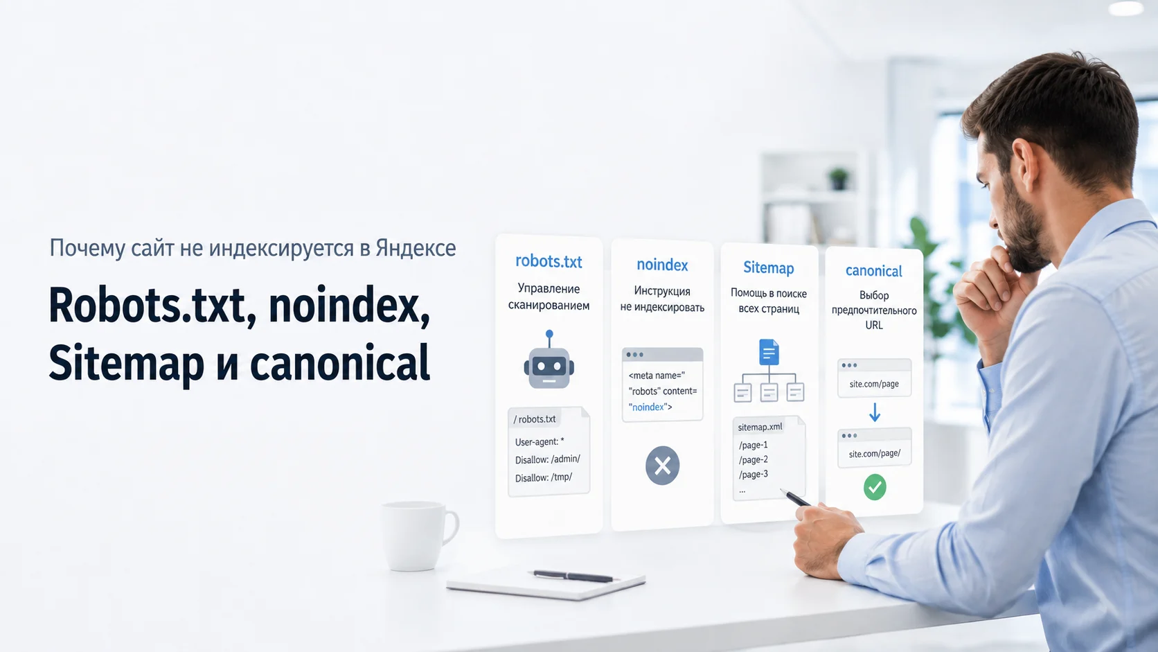 Сравнение функций robots.txt, noindex, Sitemap и canonical для индексации в Яндексе