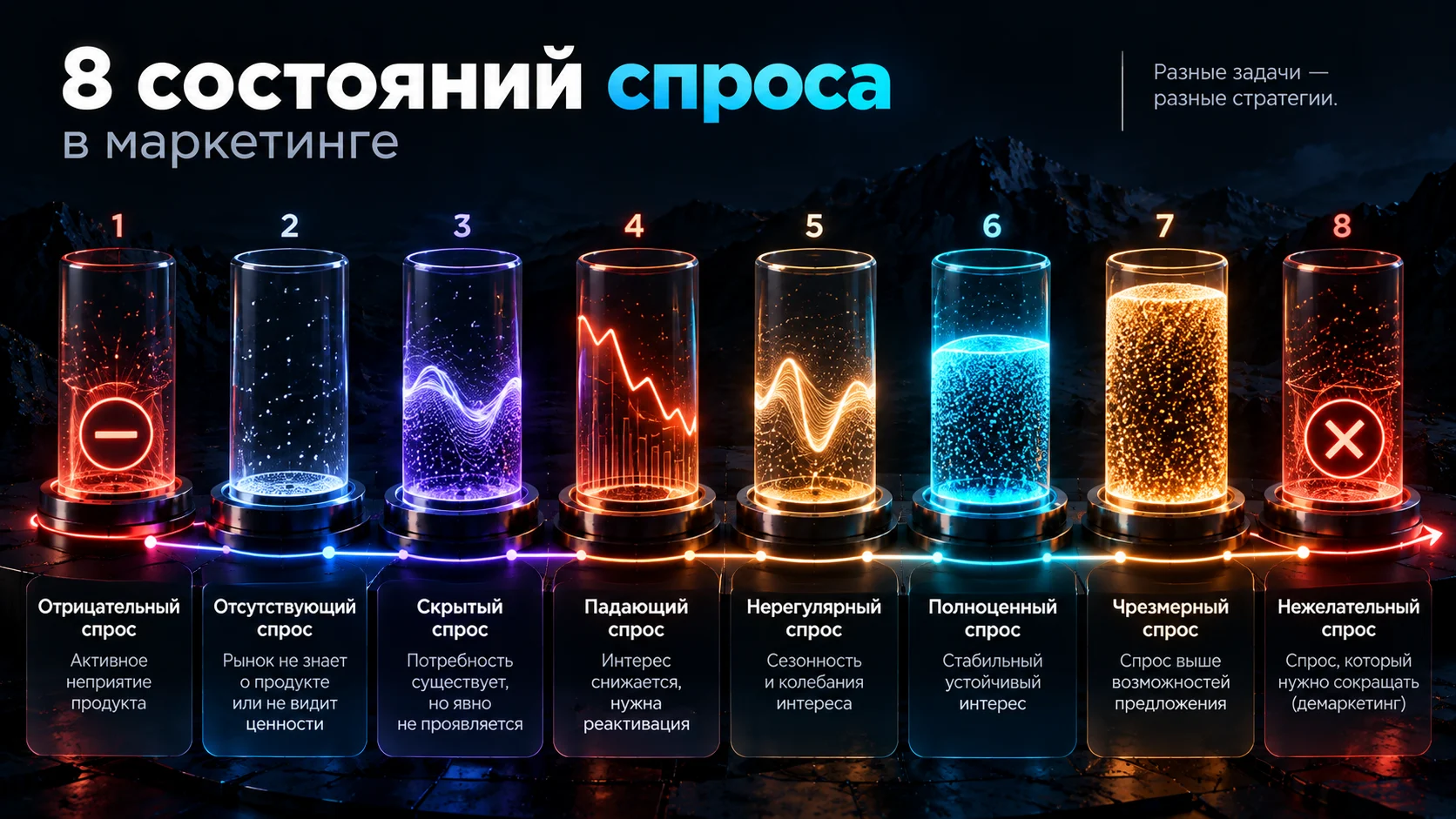 Восемь состояний спроса и различия маркетинговых задач