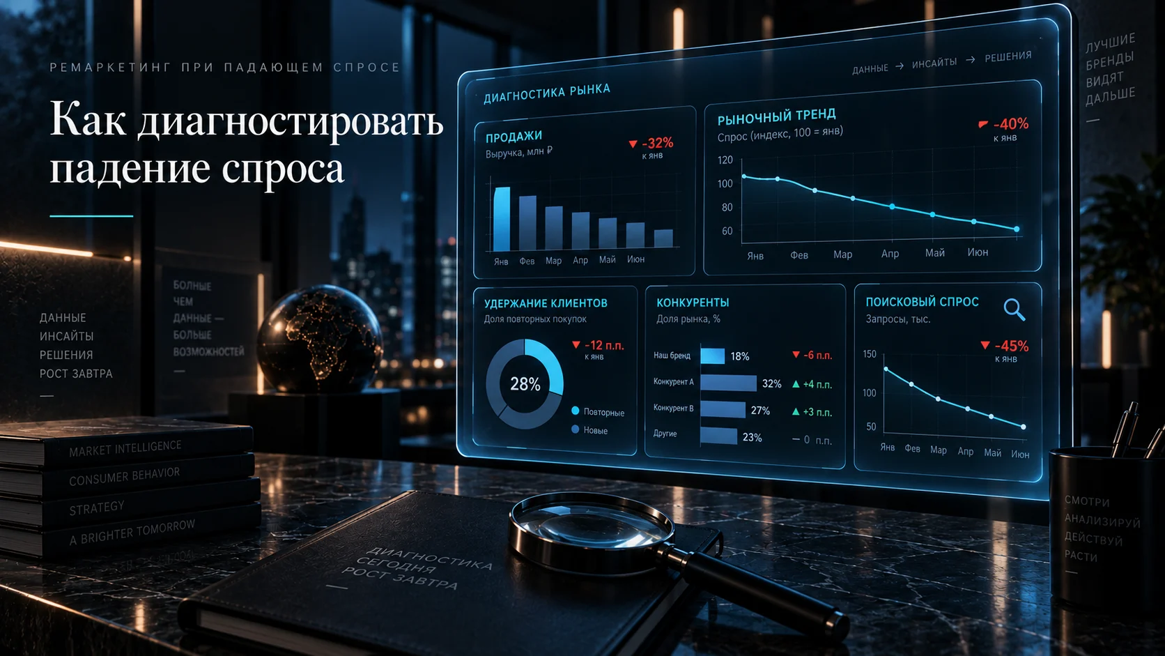 Анализ продаж, рынка, удержания клиентов, конкурентов и поискового спроса