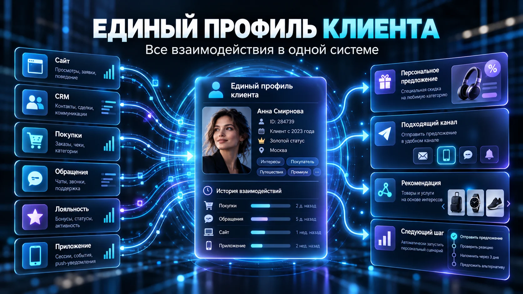 CRM, покупки, обращения и поведение объединяются в единый профиль клиента