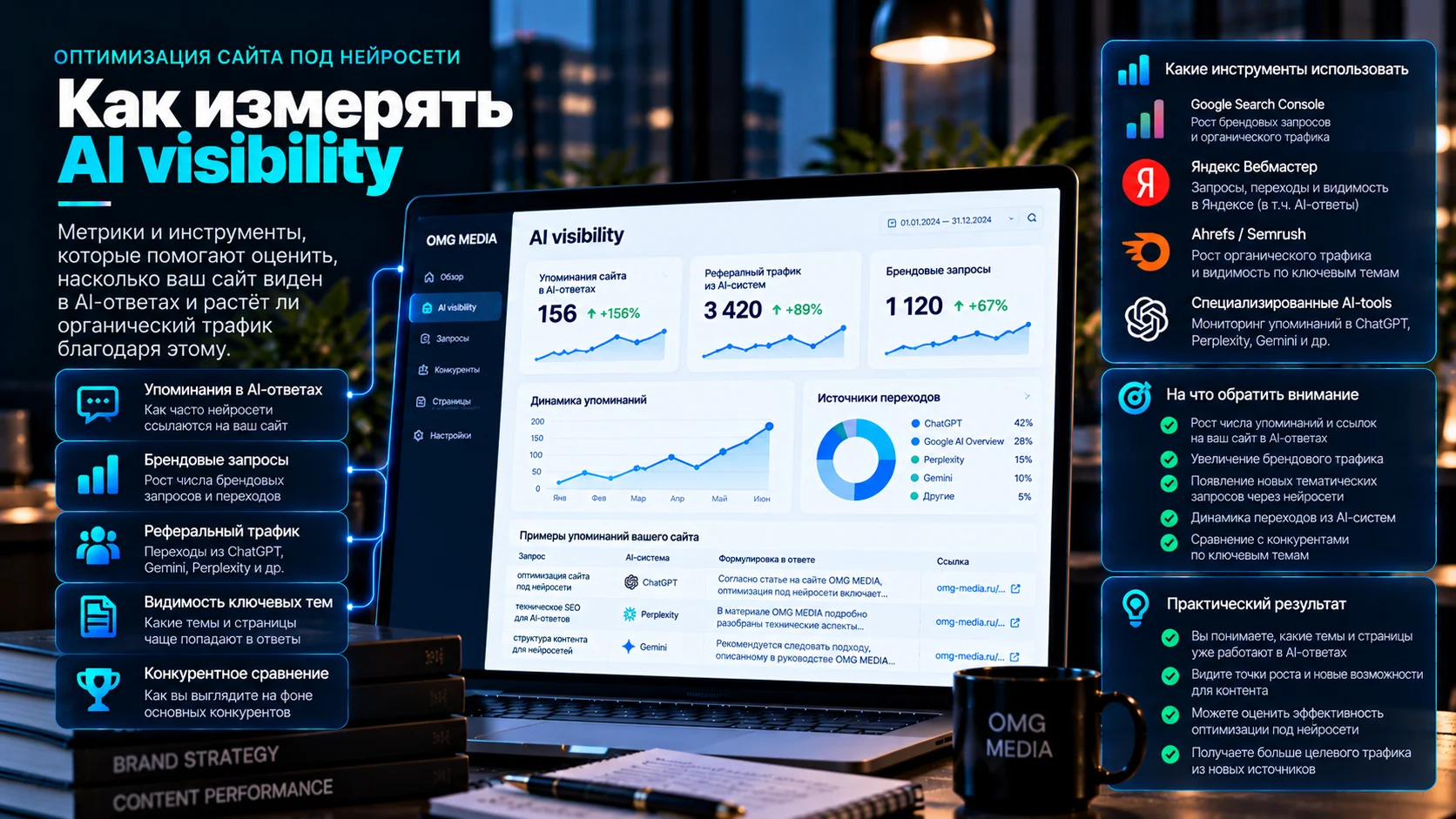 Панель показателей для измерения видимости сайта в AI-системах