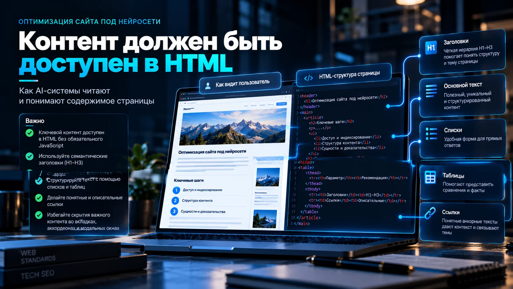 Схема доступности основного контента и структуры страницы в HTML