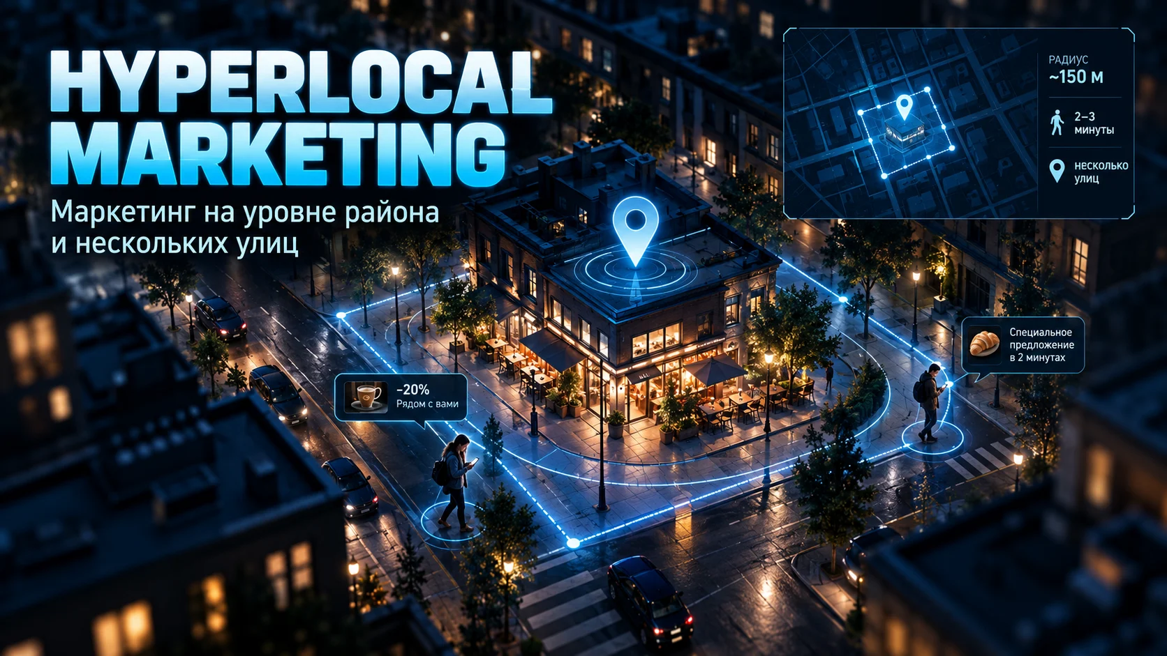 Гиперлокальный маркетинг с геозоной вокруг конкретной точки бизнеса