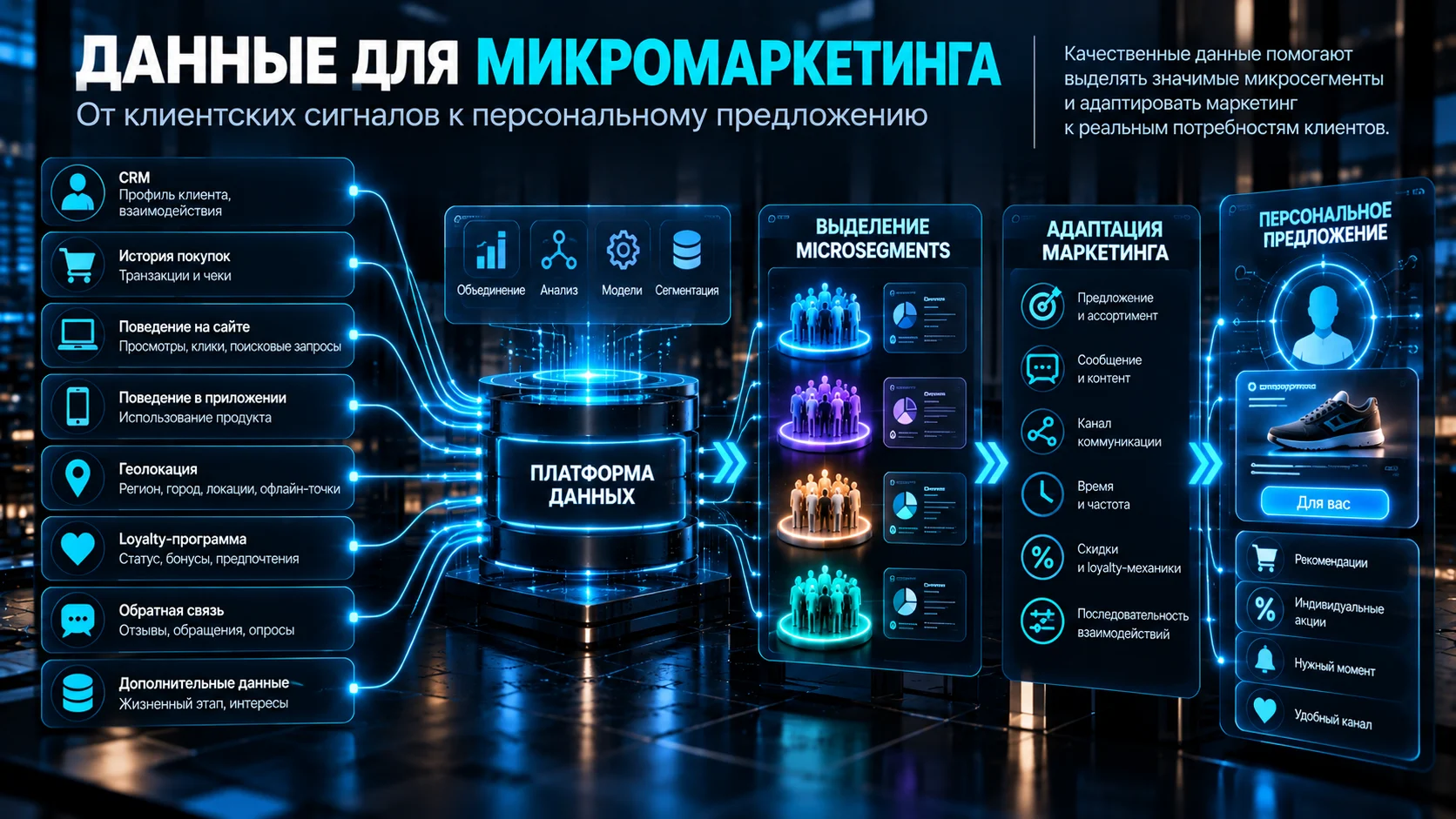 Схема использования CRM, собственных клиентских данных и поведения клиентов в микромаркетинге