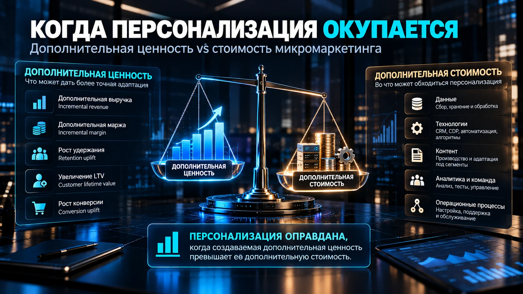 Сравнение дополнительной ценности и стоимости персонализации в микромаркетинге