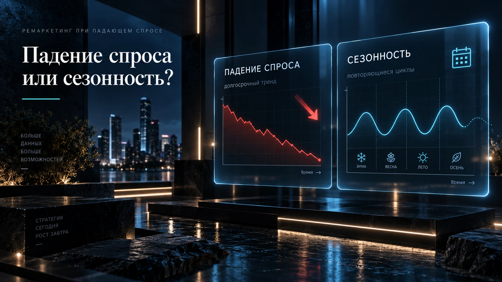 Сравнение устойчивого падения спроса и повторяющихся сезонных колебаний