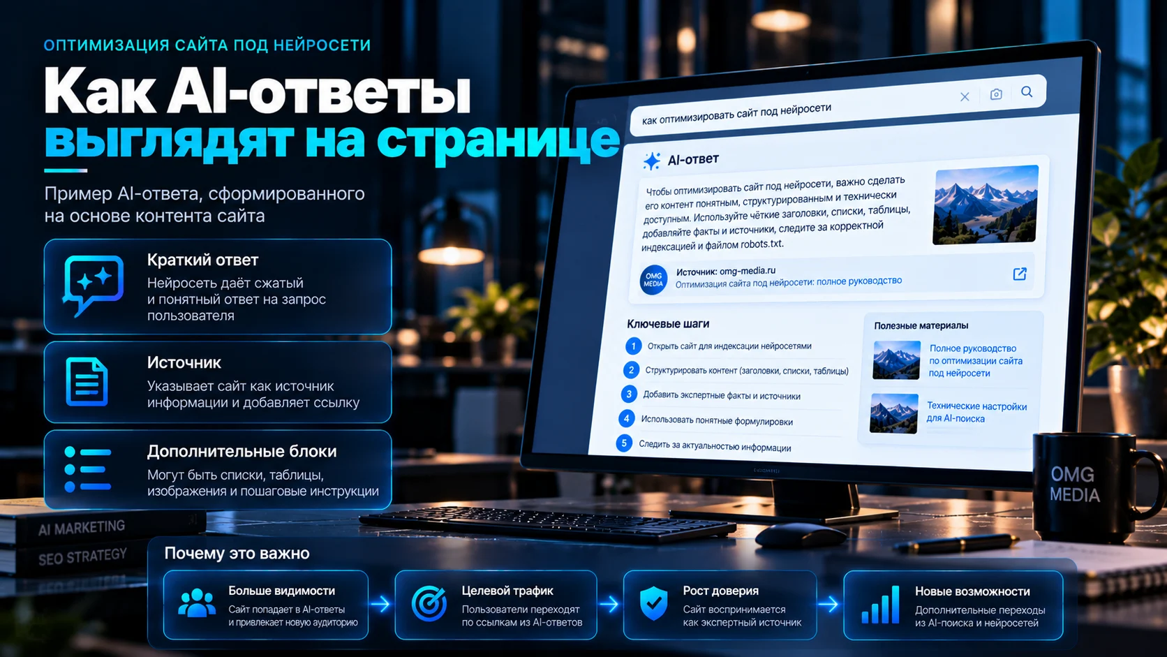 Пример AI-ответа со ссылкой на источник и дополнительными материалами