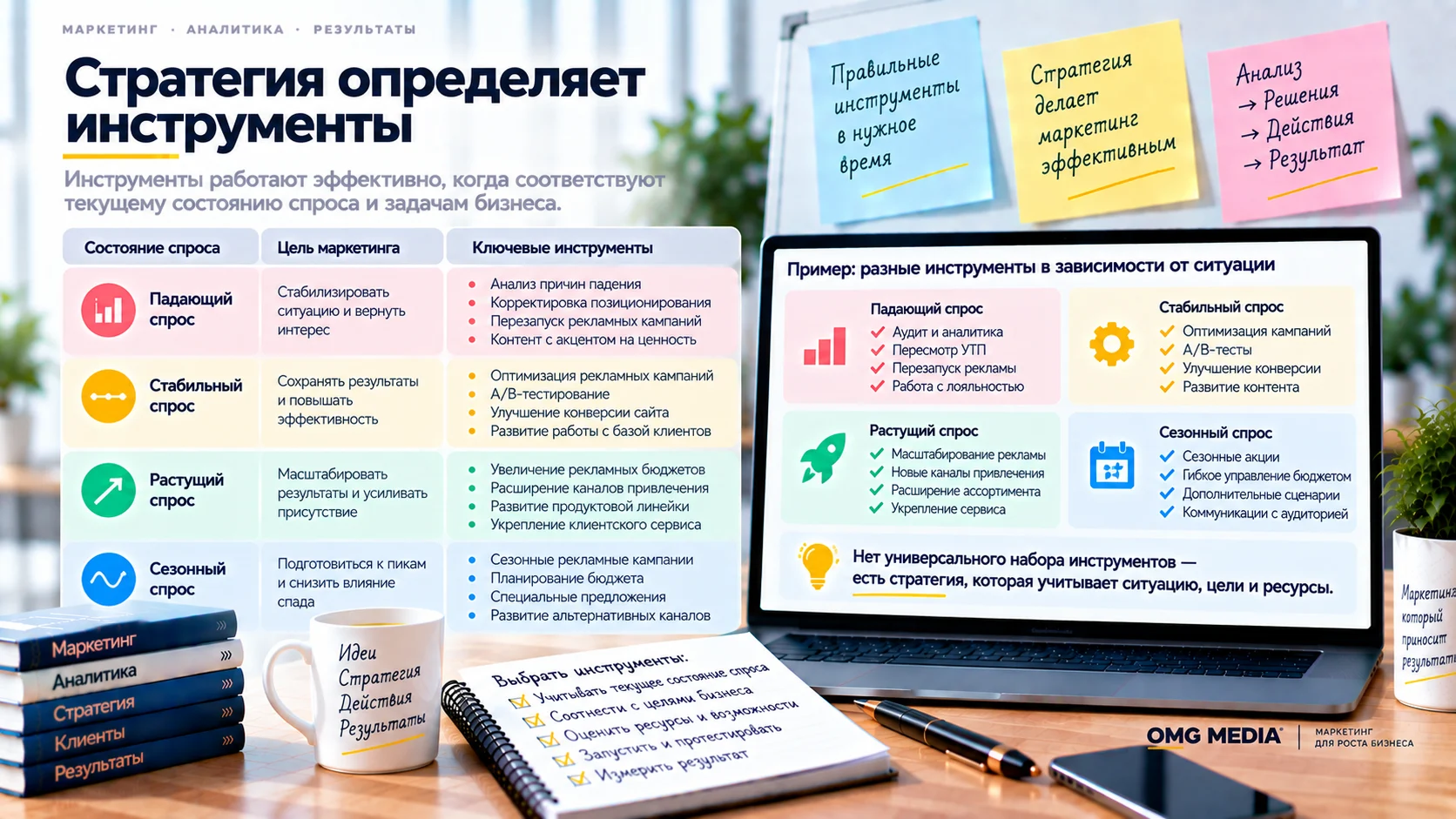 Выбор маркетинговых инструментов в зависимости от состояния спроса