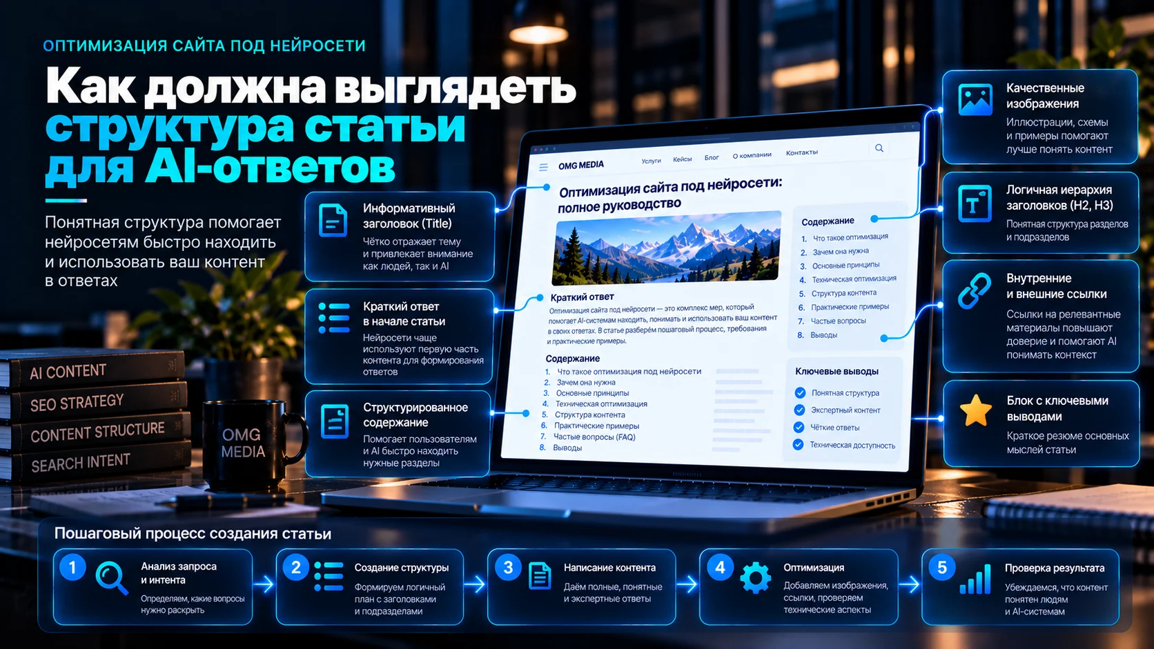 Структура статьи с прямыми ответами, заголовками, ссылками и ключевыми выводами