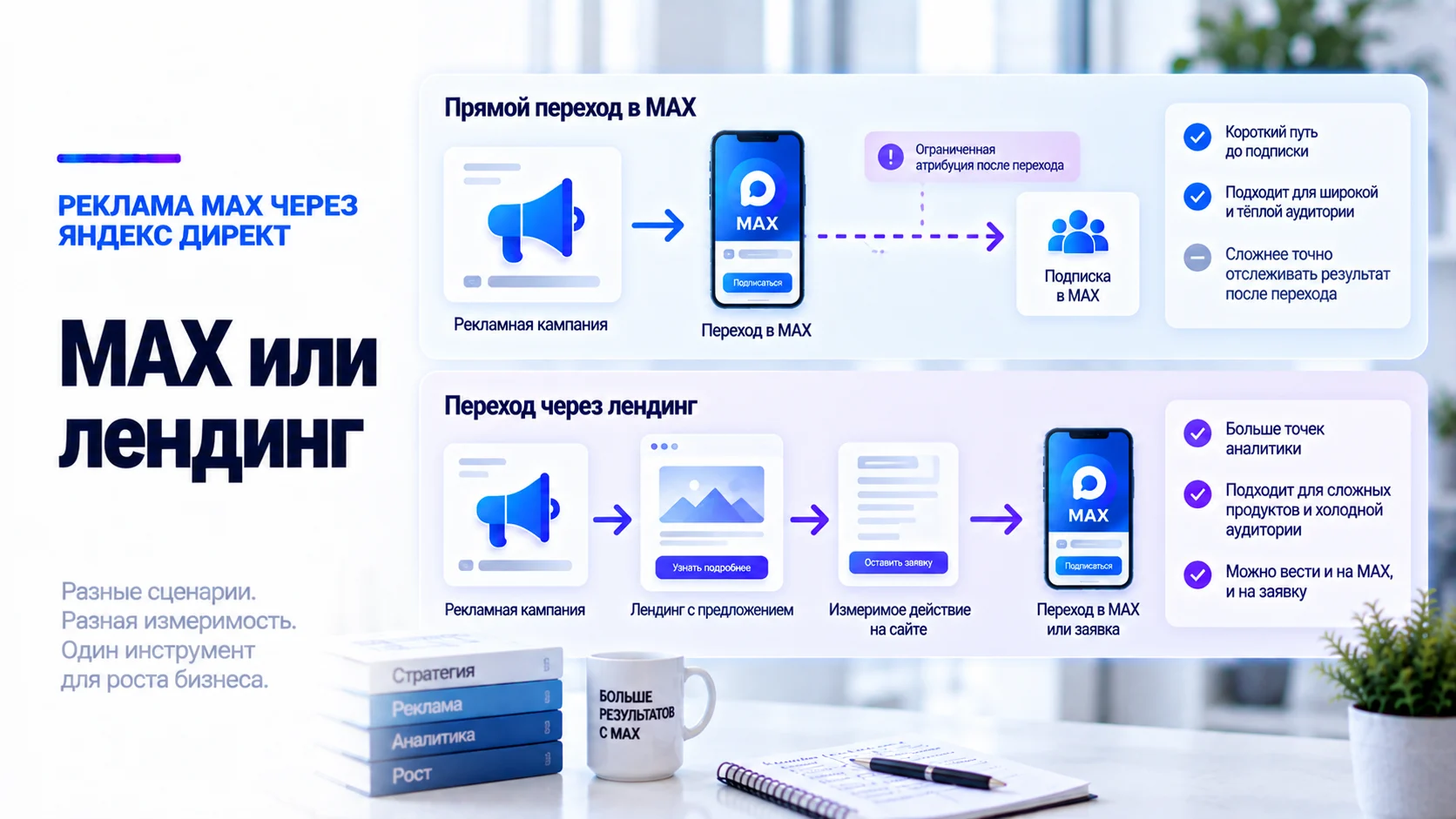 Яндекс Директ в MAX напрямую и через лендинг