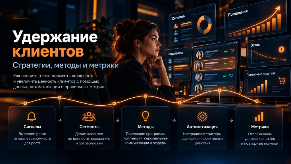 Удержание клиентов: стратегии, сегменты, методы, автоматизация и метрики