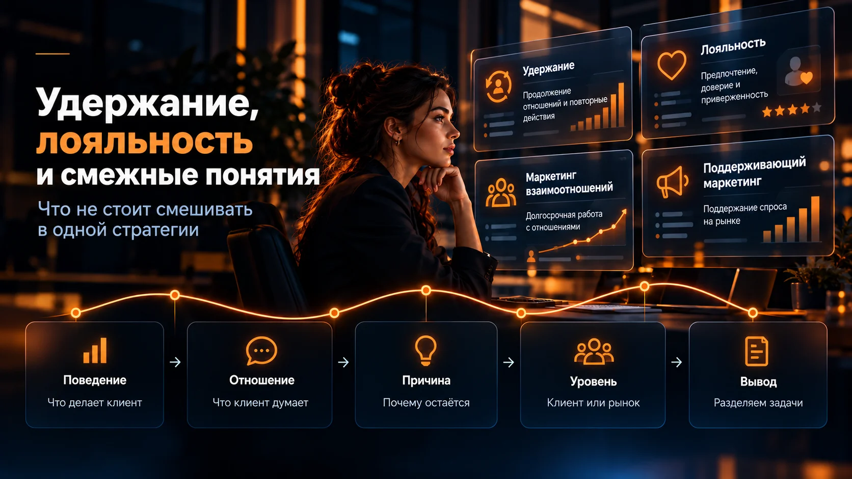 Различия между удержанием клиентов, лояльностью, маркетингом взаимоотношений и поддерживающим маркетингом